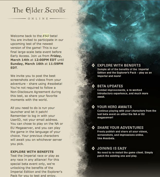 Elder Scrolls Online - Final Beta Test Invite